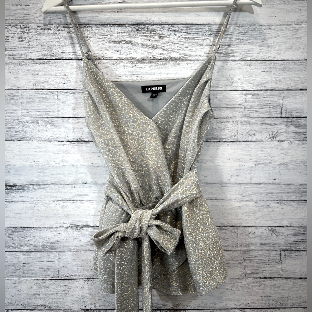 Express Metallic Silver and Gold Cinched Waist Camisole Top